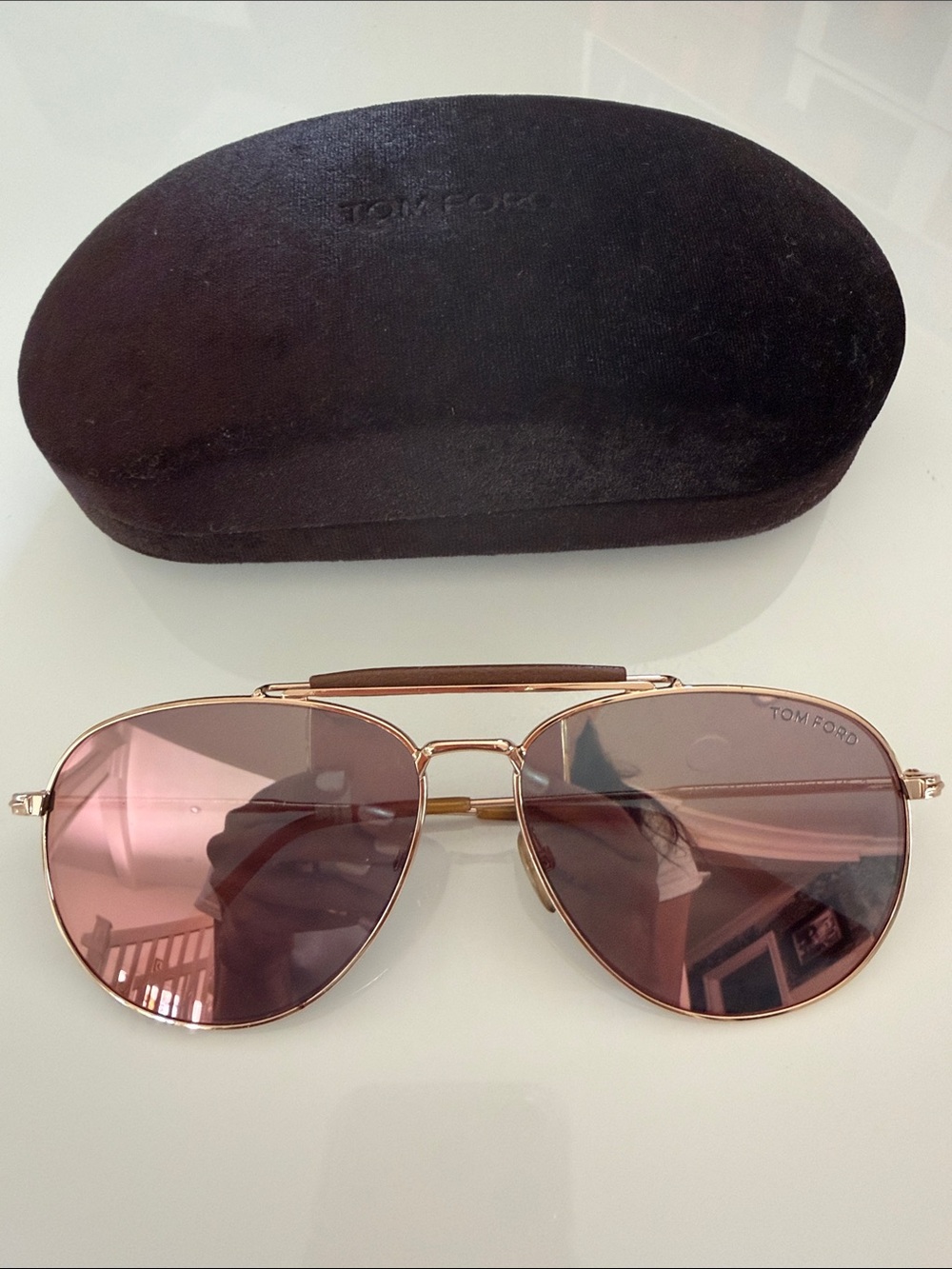 Tom Ford Sean Rose Gold Aviator Sunglasses with Pink Lenses